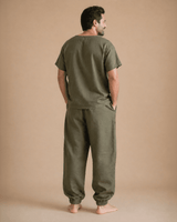 Men's Olive Green Linen Co-ord Set – Comfortable Linen Summer Wear for Men