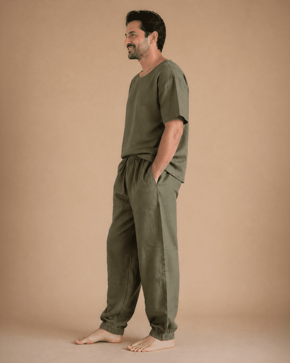 Men's Olive Green Linen Co-ord Set – Comfortable Linen Summer Wear for Men