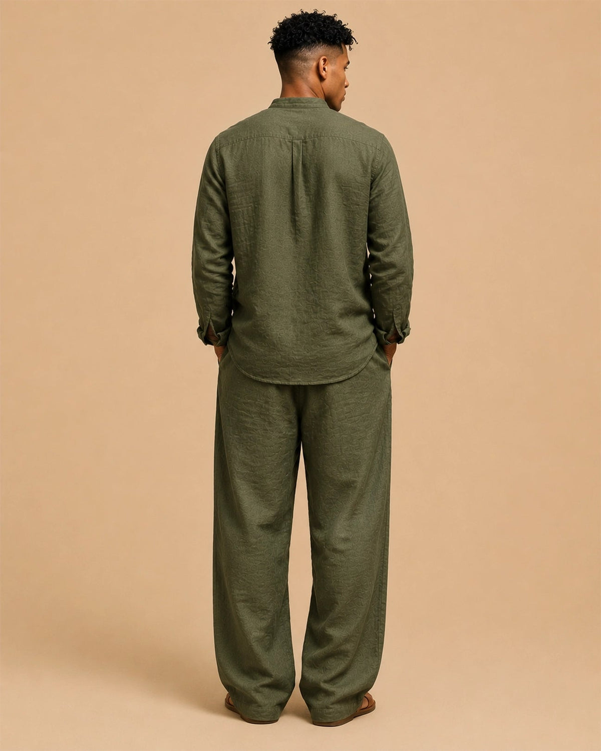 Men’s olive linen lounge set – premium co ord outfit   byb premium