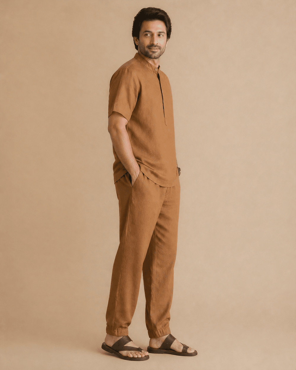 Men's Rust Brown Linen Co-ord Set – Relaxed Fit Linen Clothing for Men