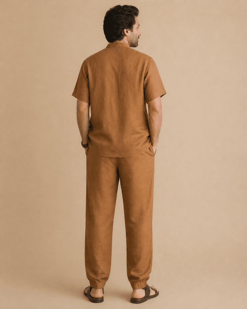 Men's Rust Brown Linen Co-ord Set – Relaxed Fit Linen Clothing for Men