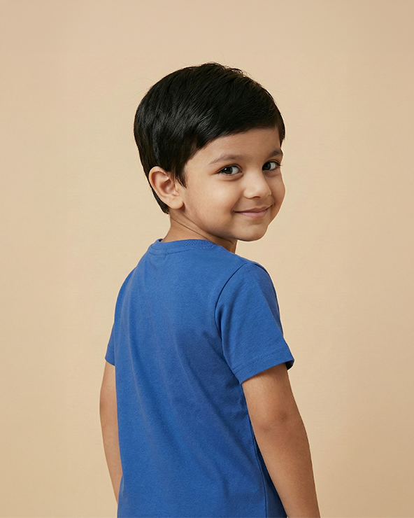 Royal blue cotton “make some noise” sequin t shirt for boys