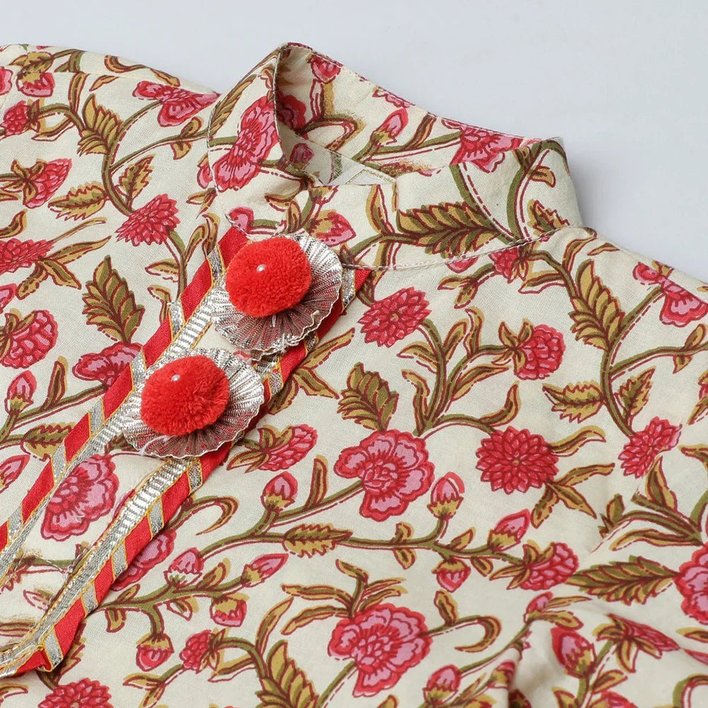 Multicolor Floral Cotton Kurta Pyjama Set for Boys - BYB PREMIUM