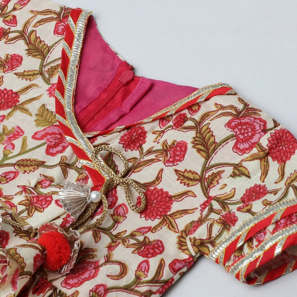 Multicolor Floral Cotton Kurti Sharara Set for Girls with Dupatta - BYB PREMIUM