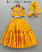 Load image into Gallery viewer, Mustard Dola Silk Hand-Embroidered Lehenga Set for Girl - BYB PREMIUM

