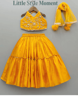 Mustard Dola Silk Hand-Embroidered Lehenga Set for Girl - BYB PREMIUM