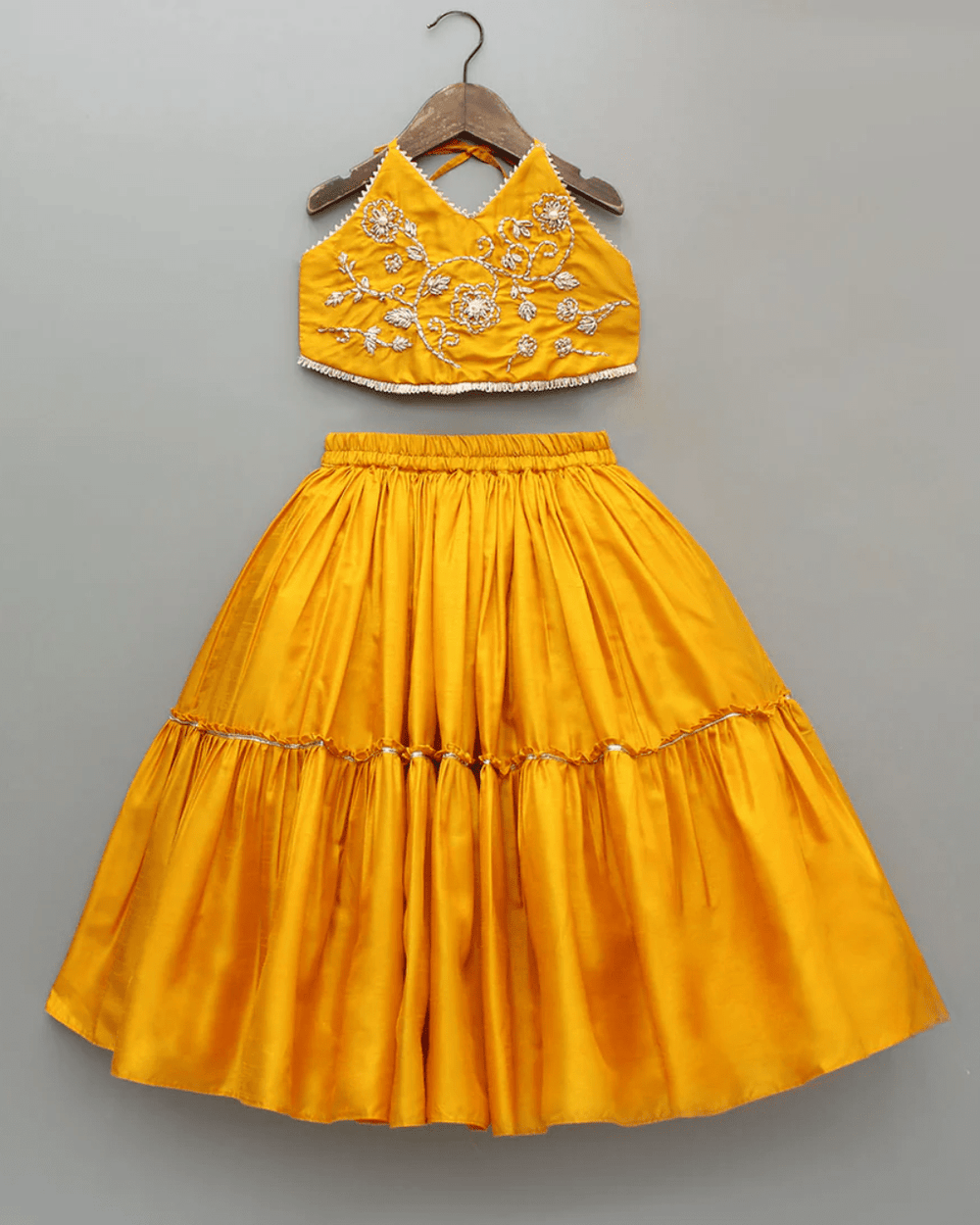 Mustard Dola Silk Hand-Embroidered Lehenga Set for Girl - BYB PREMIUM