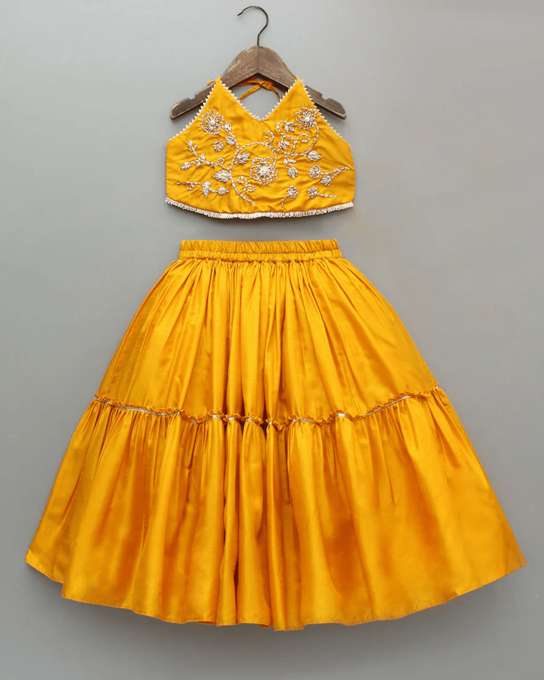 Mustard Dola Silk Hand-Embroidered Lehenga Set for Girl - BYB PREMIUM