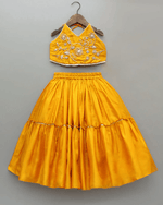 Load image into Gallery viewer, Mustard Dola Silk Hand-Embroidered Lehenga Set for Girl - BYB PREMIUM

