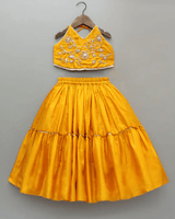 Mustard Dola Silk Hand-Embroidered Lehenga Set for Girl - BYB PREMIUM