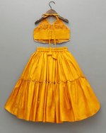 Load image into Gallery viewer, Mustard Dola Silk Hand-Embroidered Lehenga Set for Girl - BYB PREMIUM

