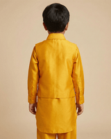 Mustard Yellow Premium Silk Kurta Set for Boys with Embroidered Jacket - BYB PREMIUM