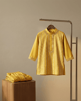 Mustard Yellow Raw Silk Kurta Dhoti Set for Boys - BYB PREMIUM