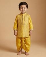 Mustard Yellow Raw Silk Kurta Dhoti Set for Boys - BYB PREMIUM