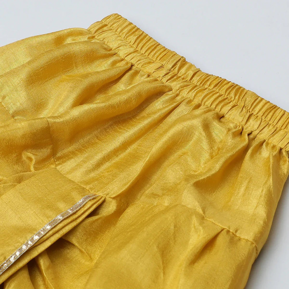 Mustard Yellow Raw Silk Kurta Dhoti Set for Boys - BYB PREMIUM