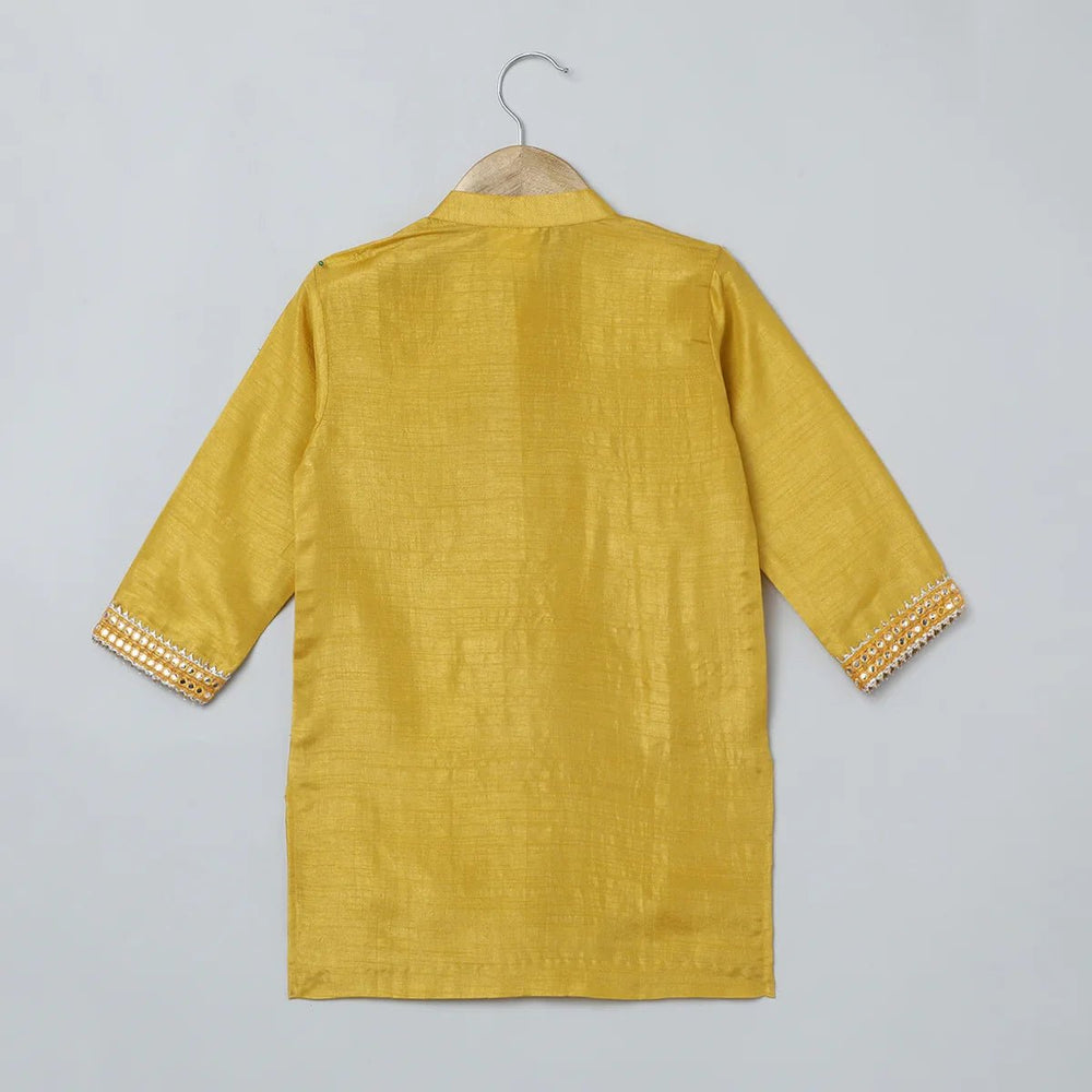 Mustard Yellow Raw Silk Kurta Dhoti Set for Boys - BYB PREMIUM