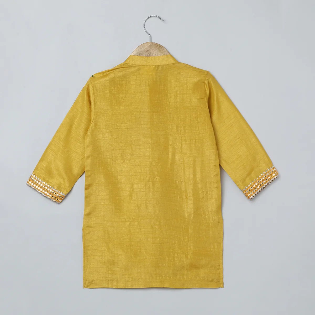 Mustard yellow raw silk kurta dhoti set for boys   byb premium