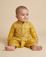 Mustard Yellow Raw Silk Kurta Dhoti Set for Boys - BYB PREMIUM