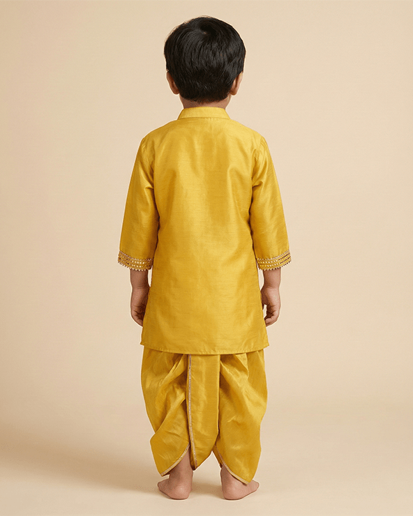Mustard Yellow Raw Silk Kurta Dhoti Set for Boys - BYB PREMIUM