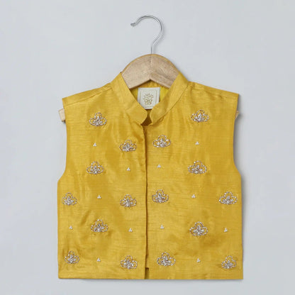 Mustard Yellow Silk Kurta - Pyjama with Embroidered Jacket - BYB PREMIUM