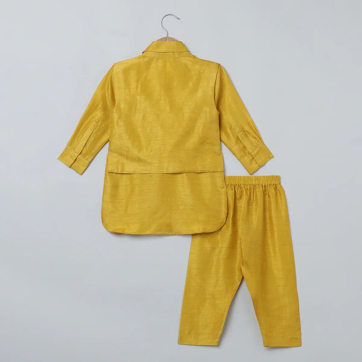 Mustard yellow silk kurta   pyjama with embroidered jacket   byb premium