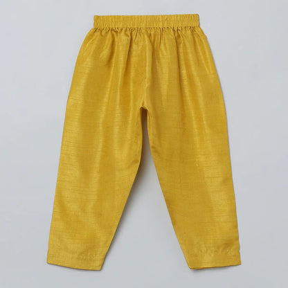 Mustard Yellow Silk Kurta - Pyjama with Embroidered Jacket - BYB PREMIUM