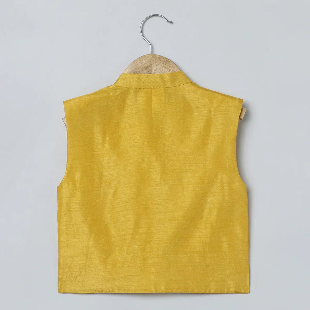 Mustard Yellow Silk Kurta - Pyjama with Embroidered Jacket - BYB PREMIUM