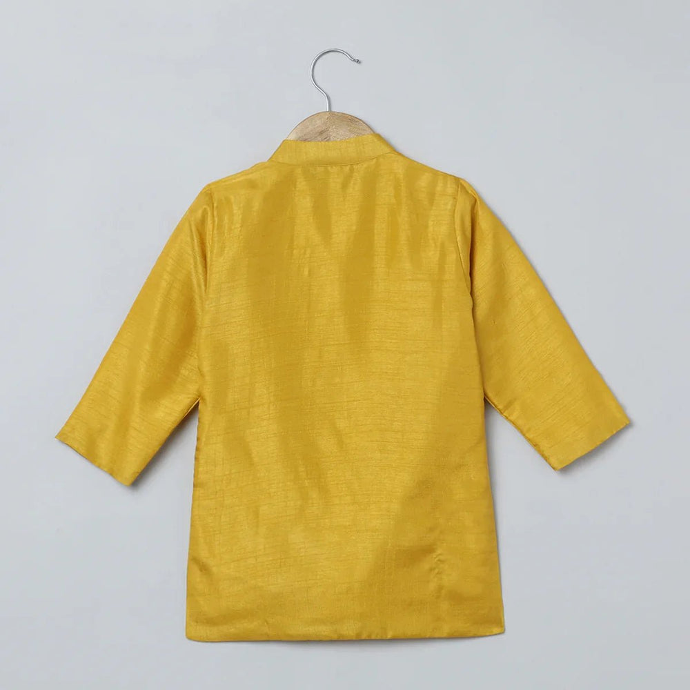 Mustard Yellow Silk Kurta Set for Boys with Lotus Embroidery - BYB PREMIUM