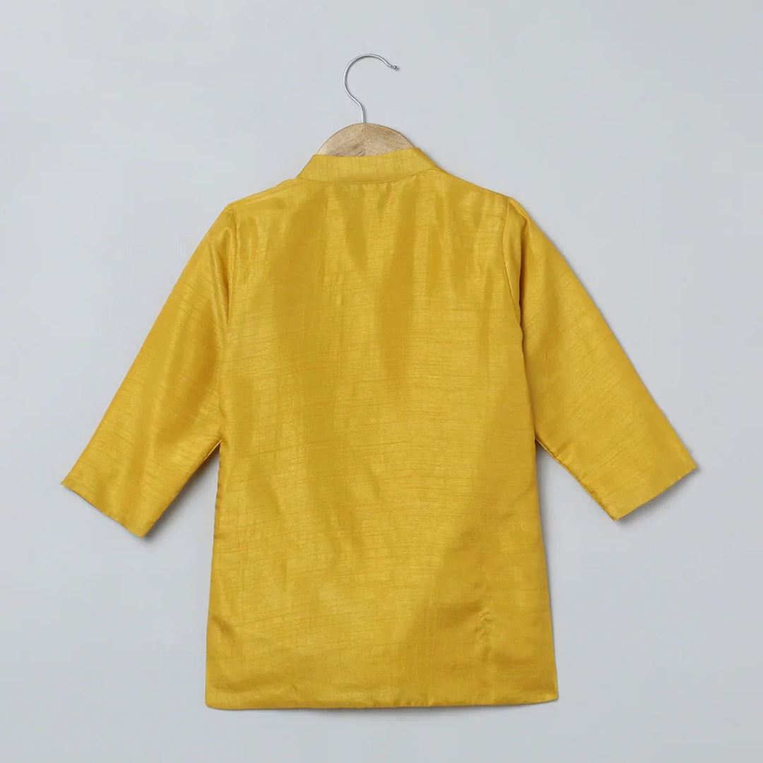 Mustard Yellow Silk Kurta Set for Boys with Lotus Embroidery - BYB PREMIUM
