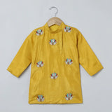 Mustard Yellow Silk Kurta Set for Boys with Lotus Embroidery - BYB PREMIUM
