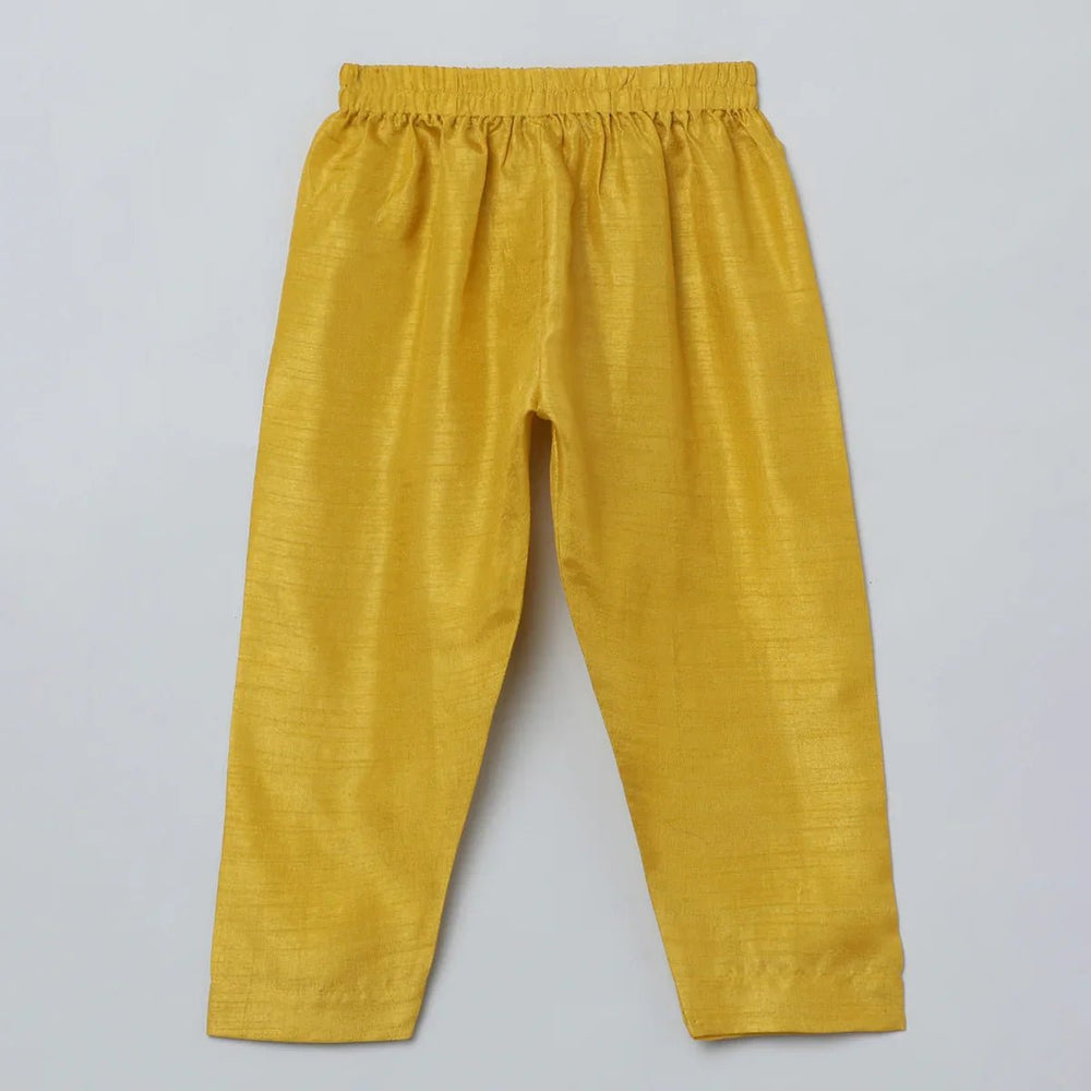 Mustard Yellow Silk Kurta Set for Boys with Lotus Embroidery - BYB PREMIUM