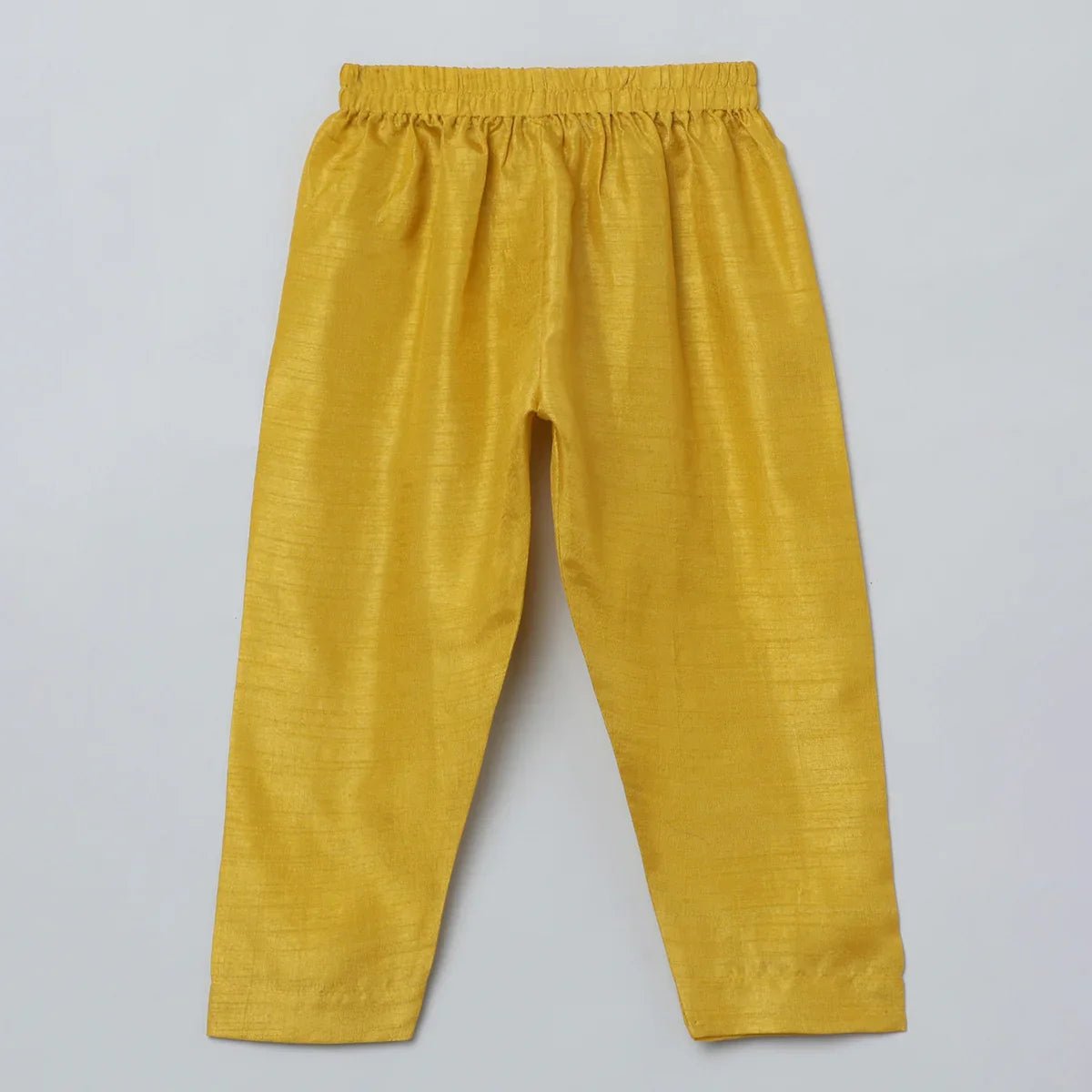 Mustard yellow silk kurta set for boys with lotus embroidery   byb premium
