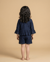 Navy Blue Cotton Nylon Lace Girls Co-ord Set with Scallop Detailing - BYB PREMIUM