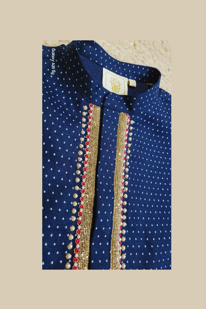 Navy Blue Linen Embroidered Kurta Set for Boys - BYB PREMIUM