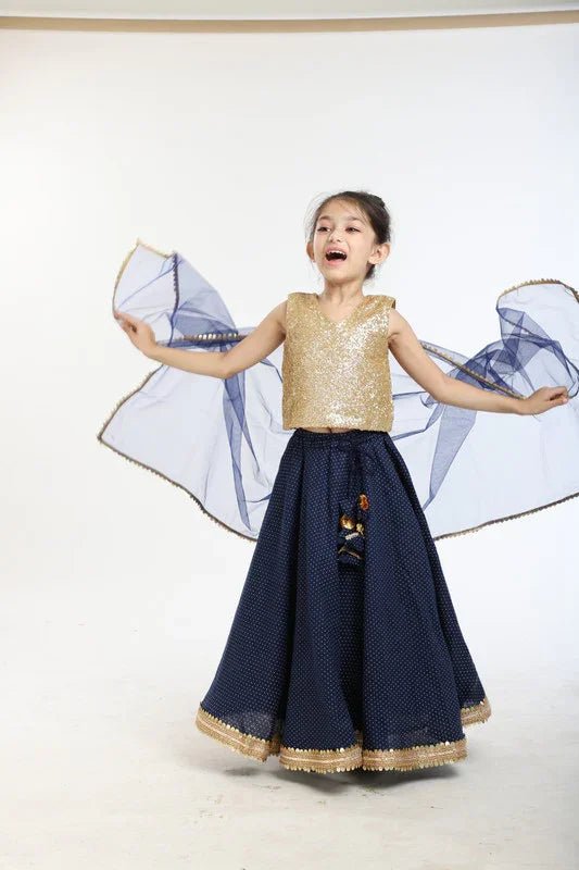 Navy blue polka & sequin lehenga set   byb premium
