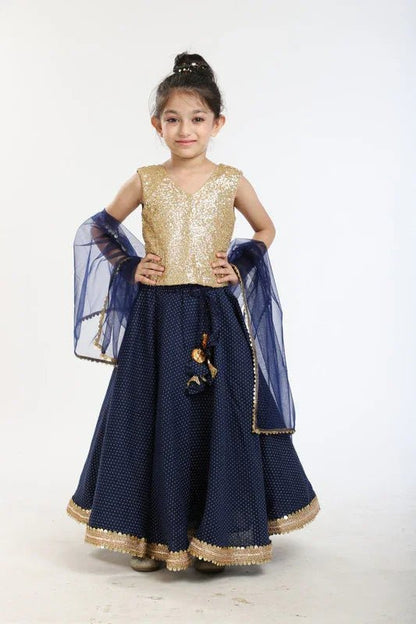 Navy Blue Polka & Sequin Lehenga Set - BYB PREMIUM