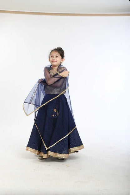 Navy Blue Polka & Sequin Lehenga Set - BYB PREMIUM