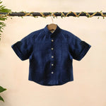 Load image into Gallery viewer, Navy Blue Pure Linen Polka Dot Shirt Set for Boys - BYB PREMIUM
