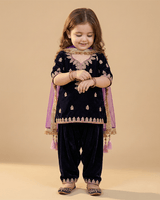 Navy Blue Velvet Kurti Patiala Set for Girls with Dupatta - BYB PREMIUM