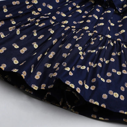 Navy Floral Linen Strap Dress - BYB PREMIUM