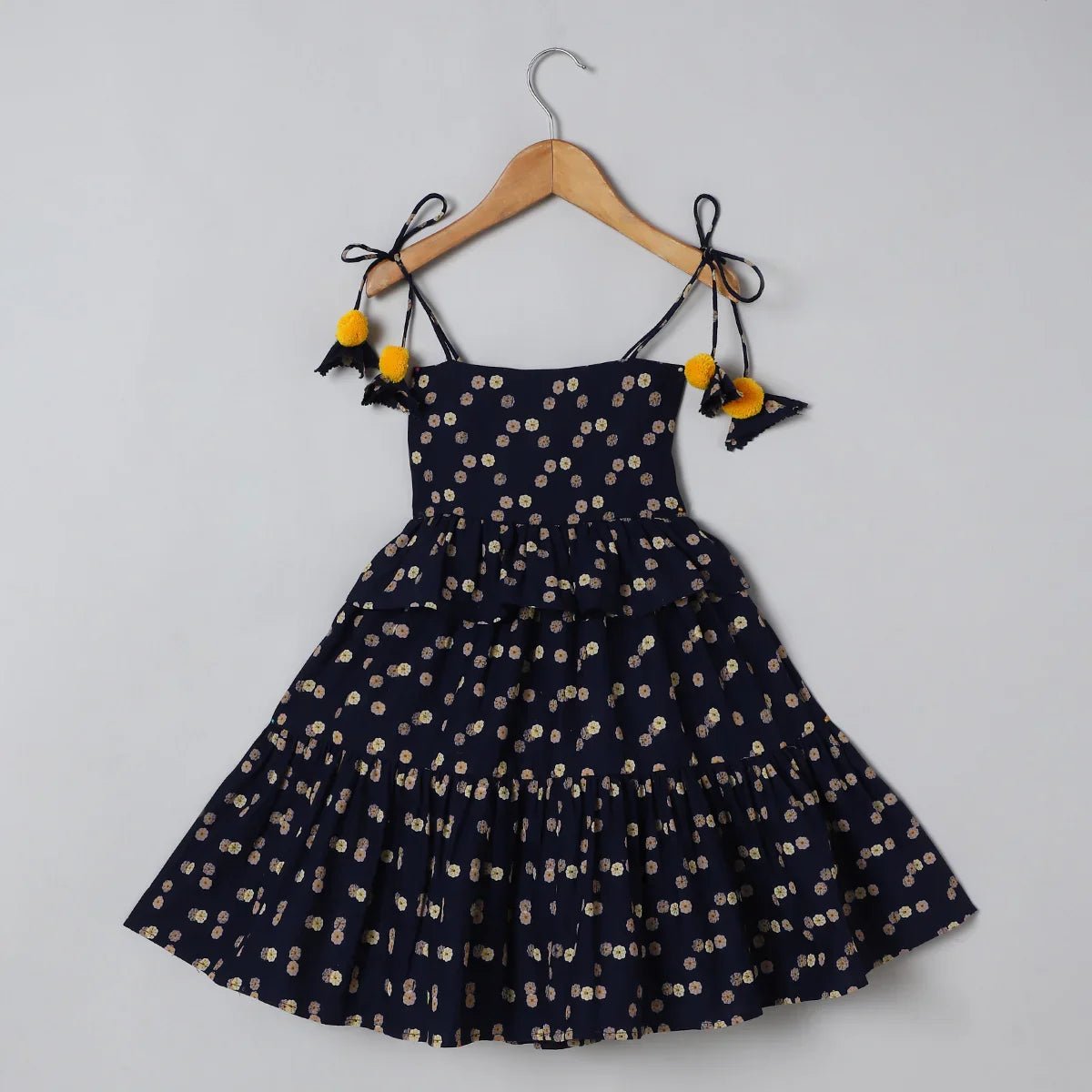 Navy floral linen strap dress   byb premium
