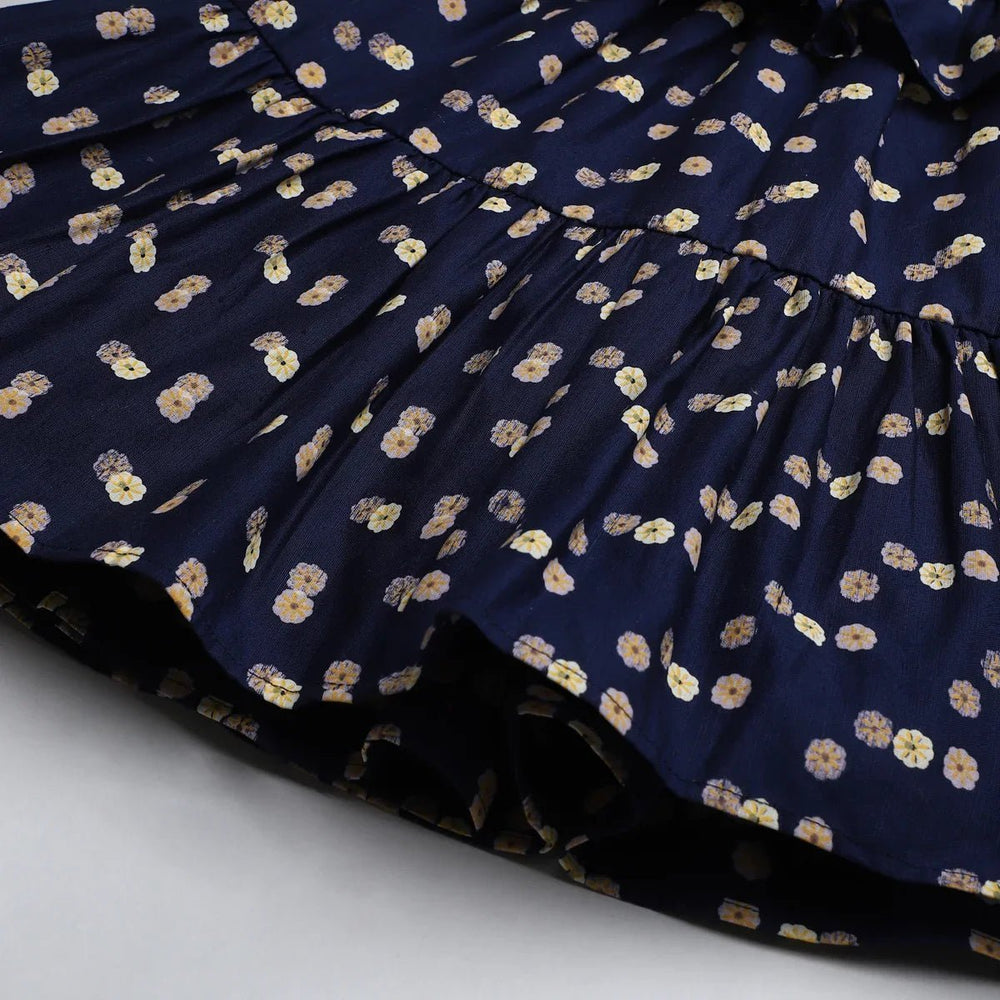 Navy Floral Linen Strap Dress - BYB PREMIUM