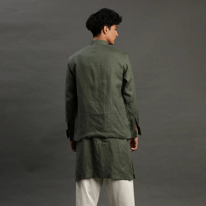 Navy Linen Kurta Pyjama Set for Men - BYB PREMIUM