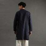 Load image into Gallery viewer, Navy Pintuck Linen Kurta Pyjama Set for Men - BYB PREMIUM
