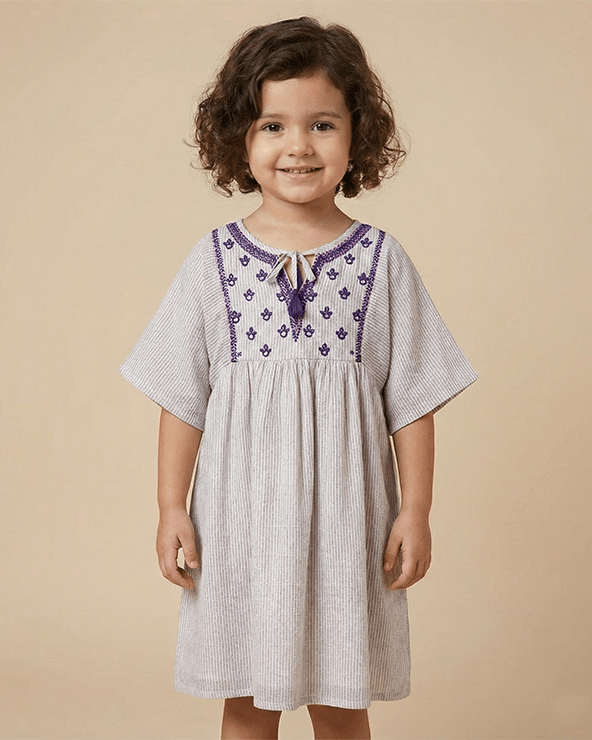 Neutral Beige Premium Cotton Dress for Girls | Soft & Comfortable Kidswear - BYB PREMIUM