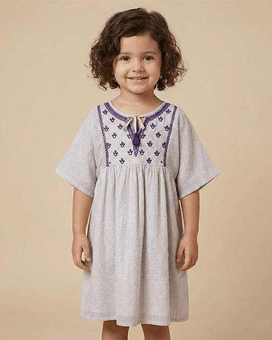 Neutral Beige Premium Cotton Dress for Girls | Soft & Comfortable Kidswear - BYB PREMIUM