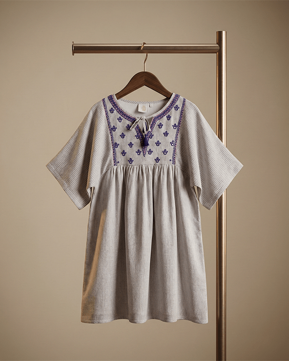 Neutral Beige Premium Cotton Dress for Girls | Soft & Comfortable Kidswear - BYB PREMIUM