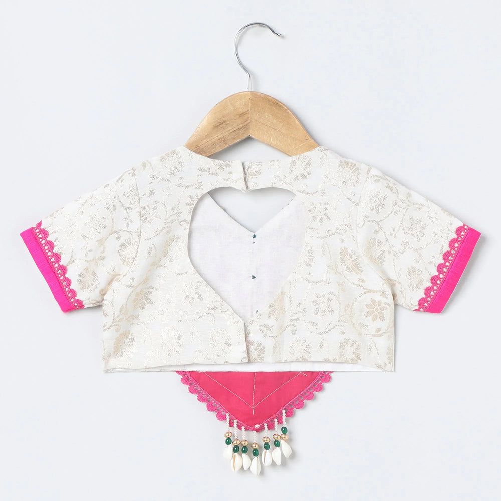 Off-White Chanderi Lehenga Set for Girls with Contrast Lace & Dupatta - BYB PREMIUM