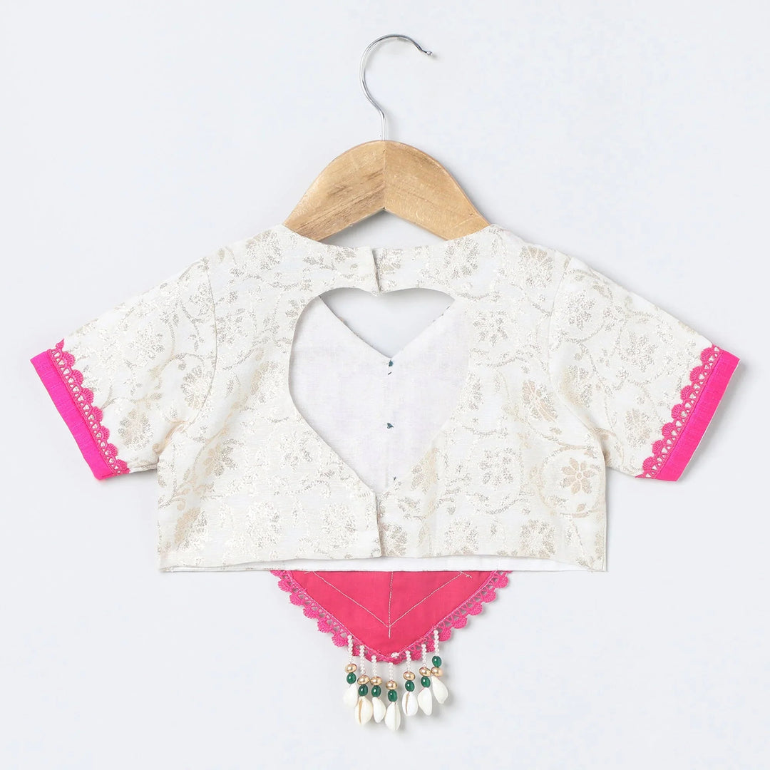Off-White Chanderi Lehenga Set for Girls with Contrast Lace & Dupatta - BYB PREMIUM