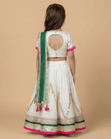 Off-White Chanderi Lehenga Set for Girls with Contrast Lace & Dupatta - BYB PREMIUM
